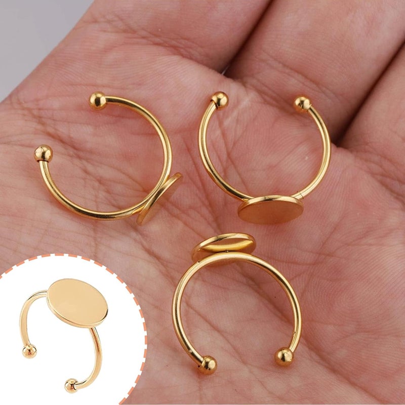 MaehSab 30 Pcs Blank Rings - Stainless Steel Adjustable Pad Ring Base, Flat Blank Ring Base Tray for Jewelry Making DIY Crafts (Gold) - Image 3